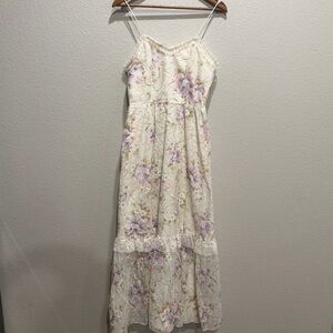 🪻✨Vintage ILGWU Floral Lace Maxi Dress Cottagecore Prairie Garden Spring Size 11
